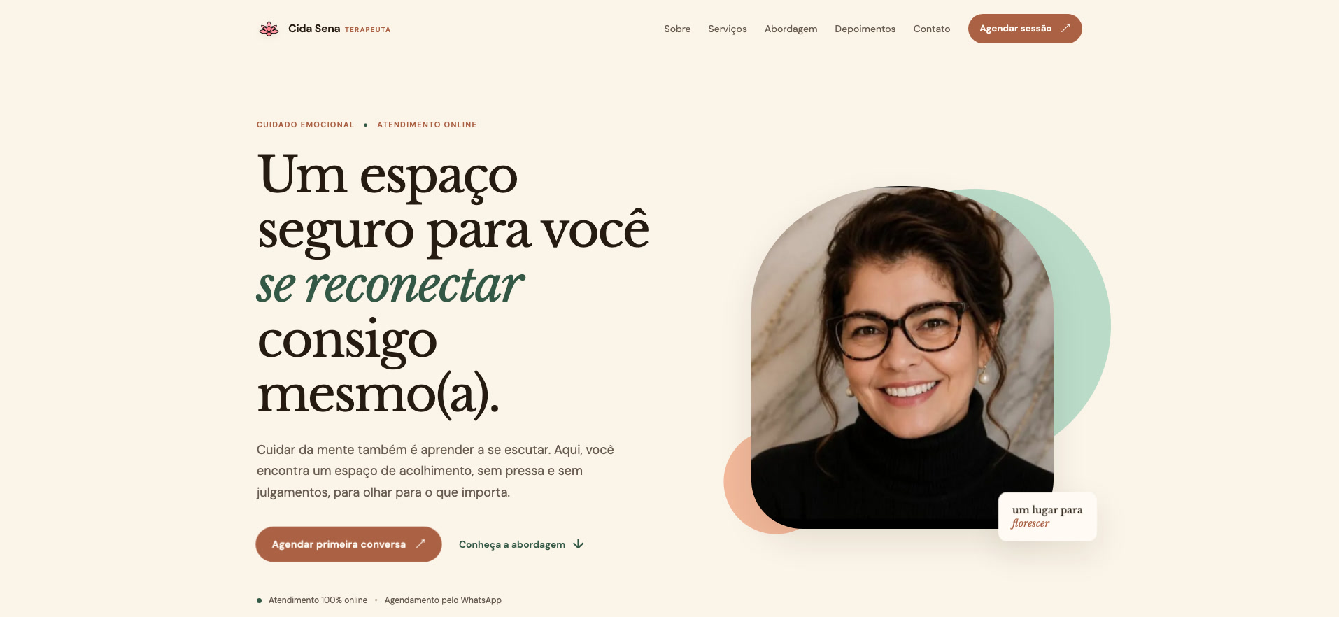 Página inicial do site da terapeuta Cida Sena