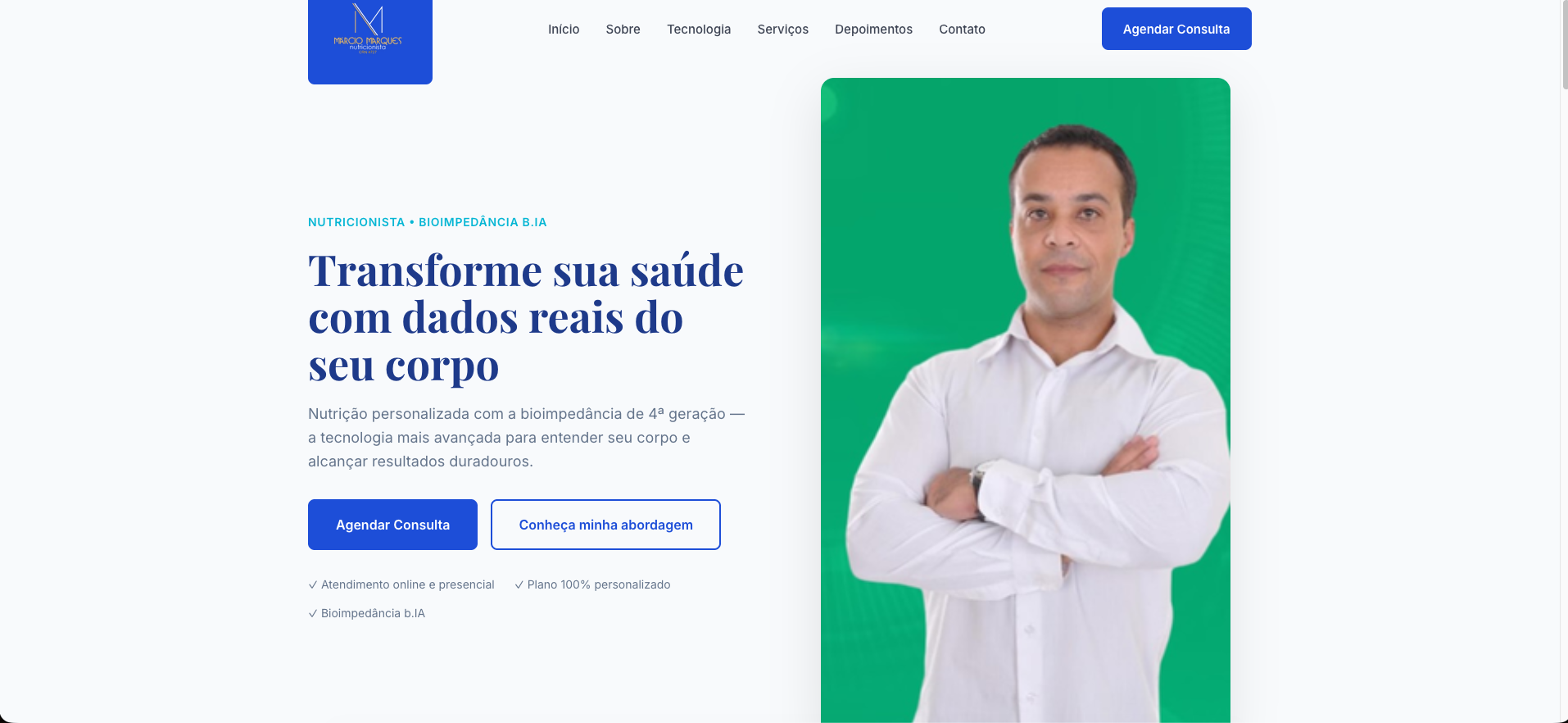 Página inicial do site do nutricionista Marcio Marques