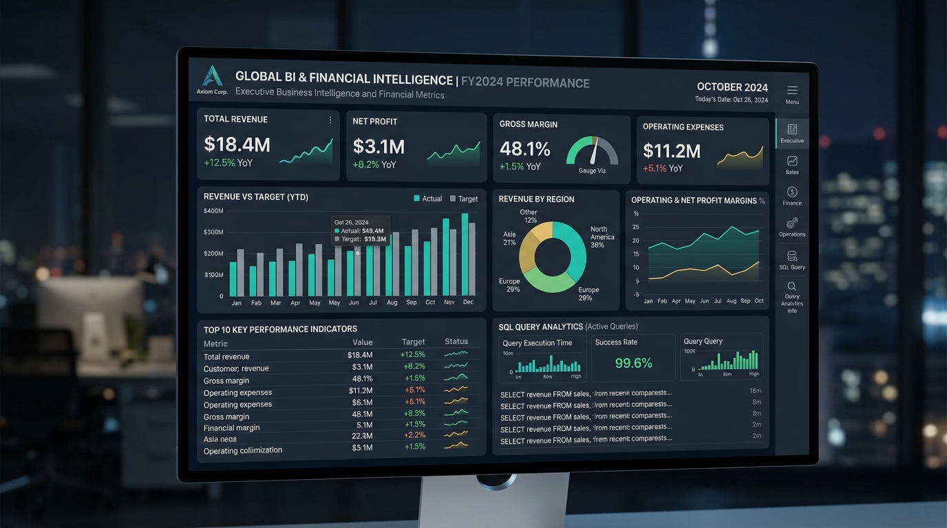 Dashboard executivo do Insight BI com KPIs de vendas e financeiro